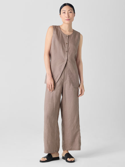 Organic Linen Wide-Leg Trouser Pant- Cocoa