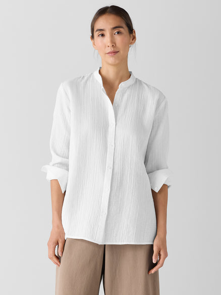 Organic Cotton Ripple Band Collar Shirt