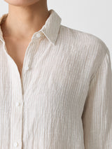 Puckered Organic Linen Stripe Classic Collar Shirt