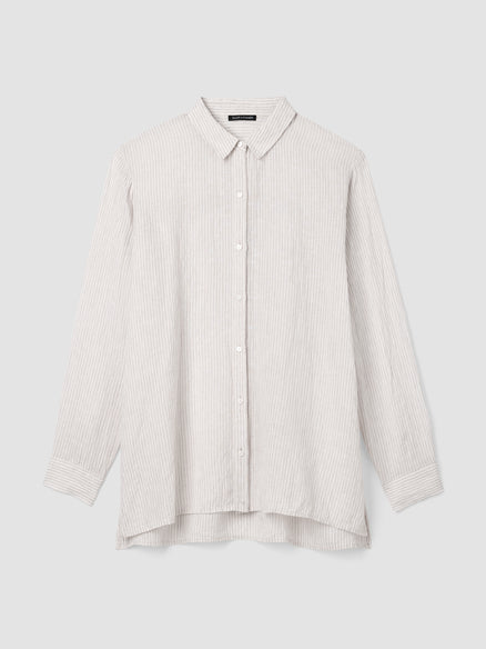 Puckered Organic Linen Stripe Classic Collar Shirt