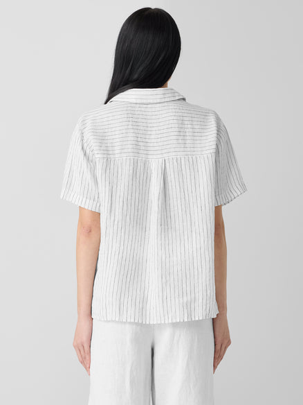 Puckered Organic Linen Short-Sleeve Shirt