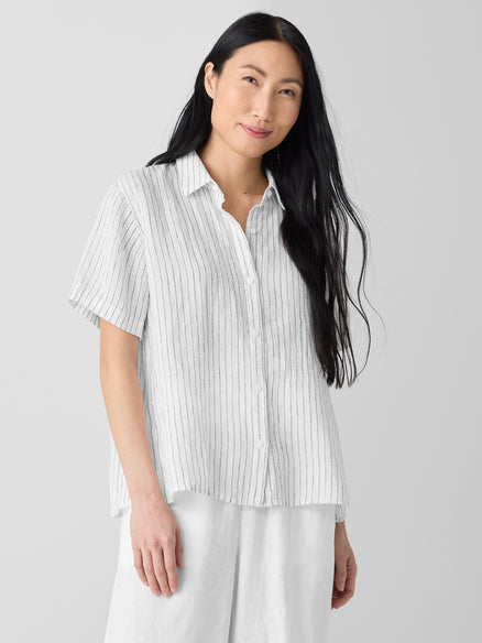Puckered Organic Linen Short-Sleeve Shirt