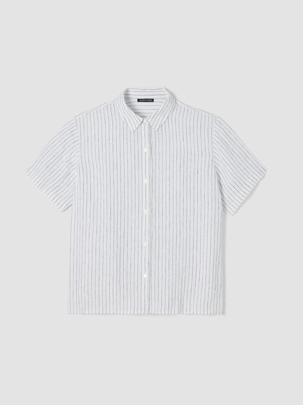 Puckered Organic Linen Short-Sleeve Shirt