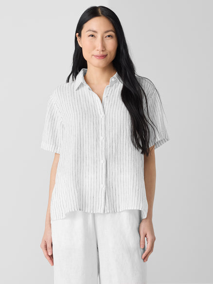Puckered Organic Linen Short-Sleeve Shirt