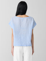 Puckered Organic Linen Stripe Ballet Neck Top