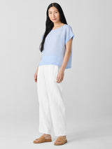 Puckered Organic Linen Stripe Ballet Neck Top
