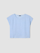 Puckered Organic Linen Stripe Ballet Neck Top