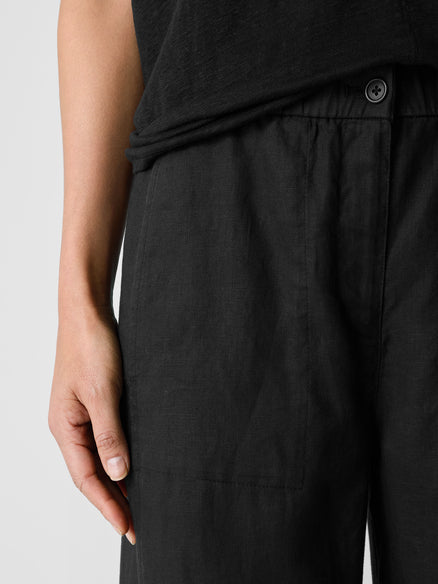 Organic Linen Wide-Leg Trouser Pant - Black
