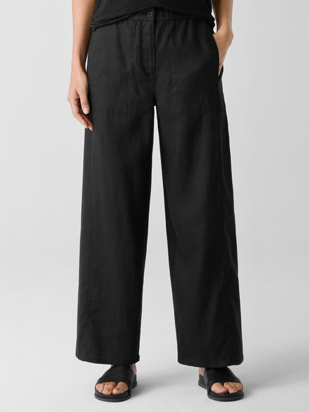 Organic Linen Wide-Leg Trouser Pant - Black