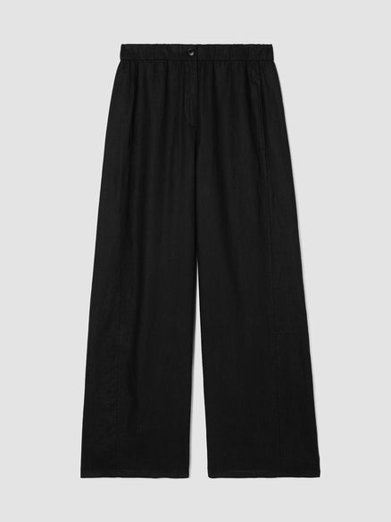 Organic Linen Wide-Leg Trouser Pant - Black