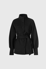 SHANIA Double-Face Wool Belted Jacket - Black