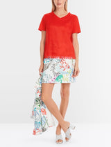 Airy T-shirt with linen - Flame Red