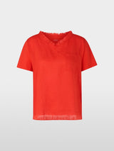 Airy T-shirt with linen - Flame Red