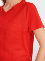 Airy T-shirt with linen - Flame Red