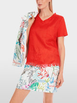 Airy T-shirt with linen - Flame Red