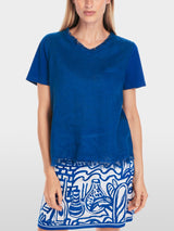 Airy T-shirt with linen - Gentian