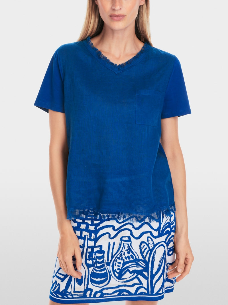 Airy T-shirt with linen - Gentian