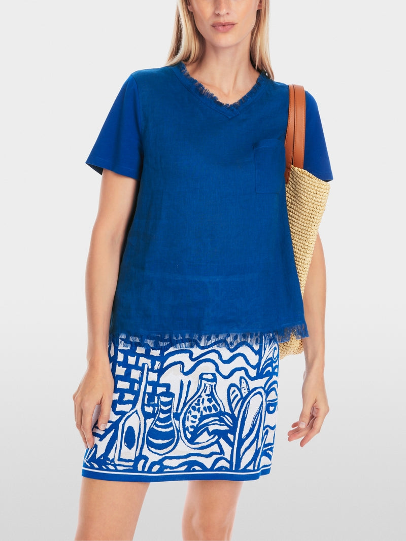 Airy T-shirt with linen - Gentian