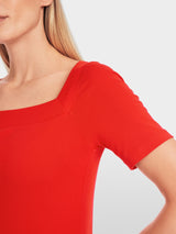 T-shirt with square neckline - Flame Red