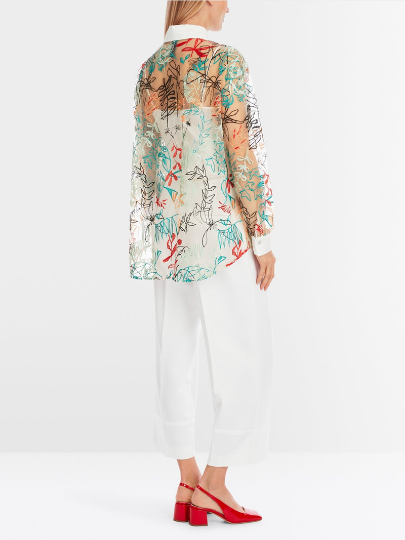 Oversized shirt blouse in tulle lace
