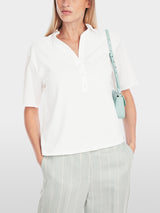 Oversized material-mix polo shirt
