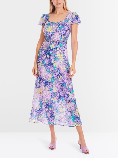 Fitted floral print midi dress