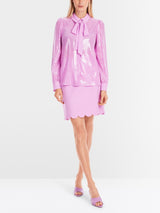 Plain sequin fabric pussy bow blouse