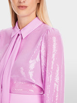 Plain sequin fabric pussy bow blouse