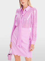 Plain sequin fabric pussy bow blouse