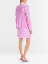 Plain sequin fabric pussy bow blouse