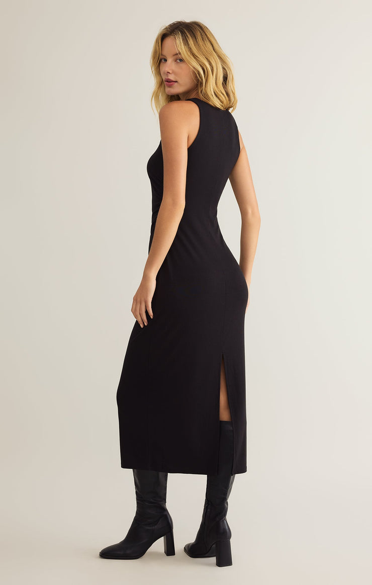 Adison Rib Midi Dress - Black