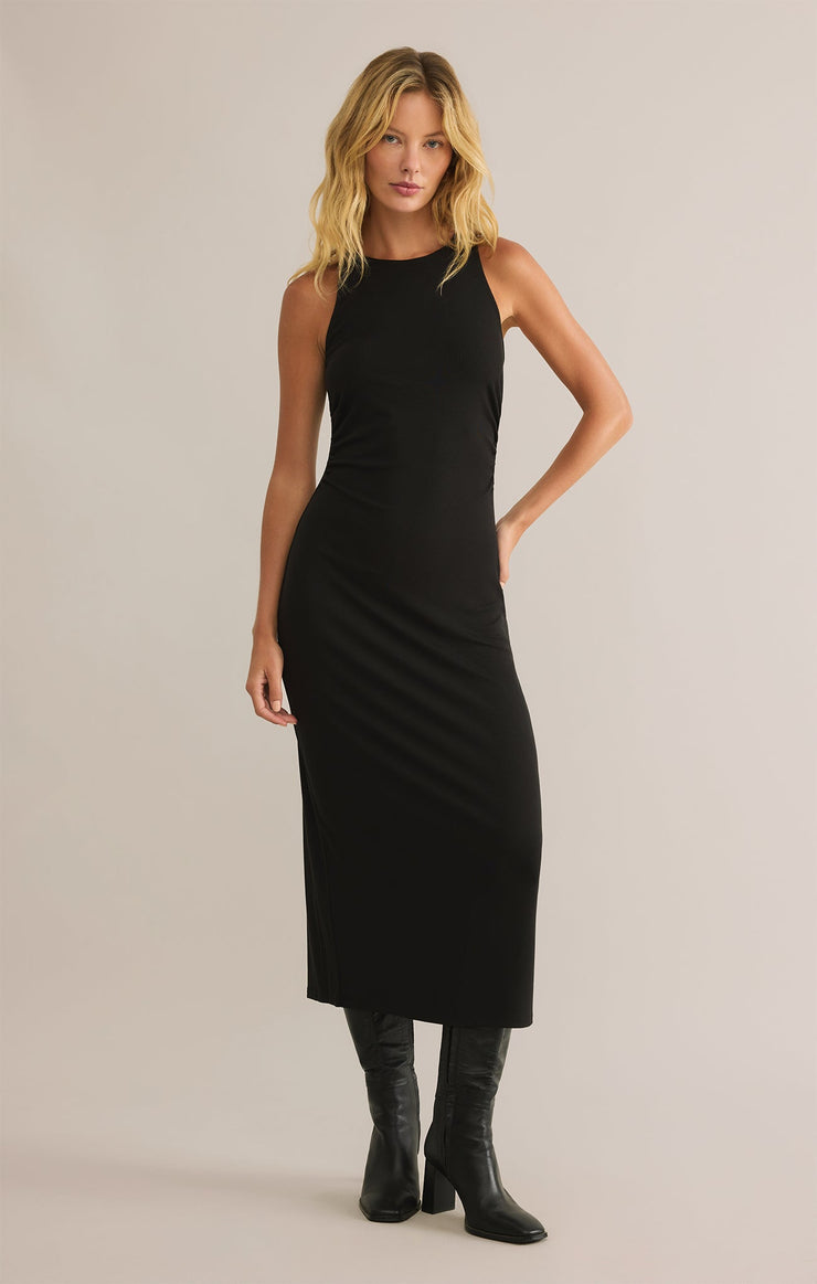 Adison Rib Midi Dress - Black