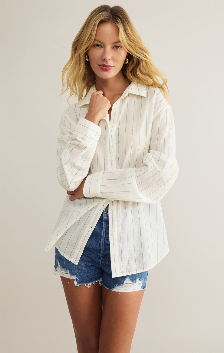 Seaport Striped Button Up Shirt - White