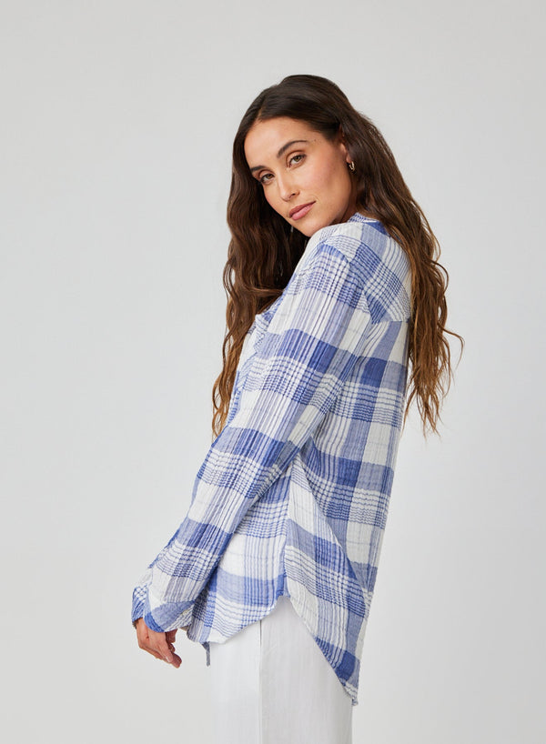Oversized Shirt with Pocket - Pacific Blue Plaid