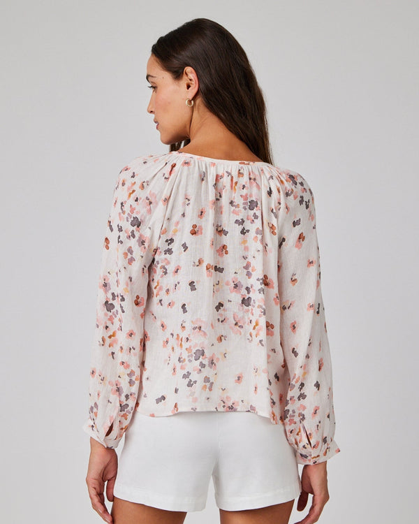 Shirred Raglan Tie Front Blouse - Hana Floral Print