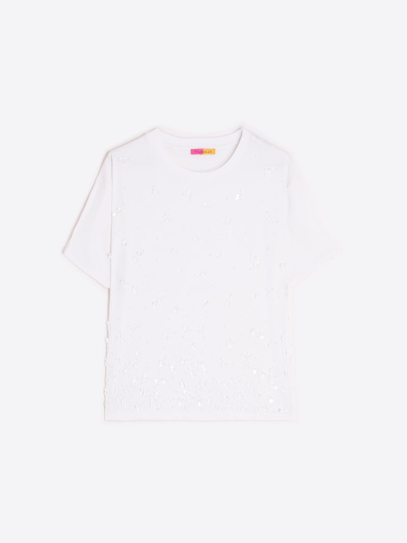 Floral Sequins Tee - White