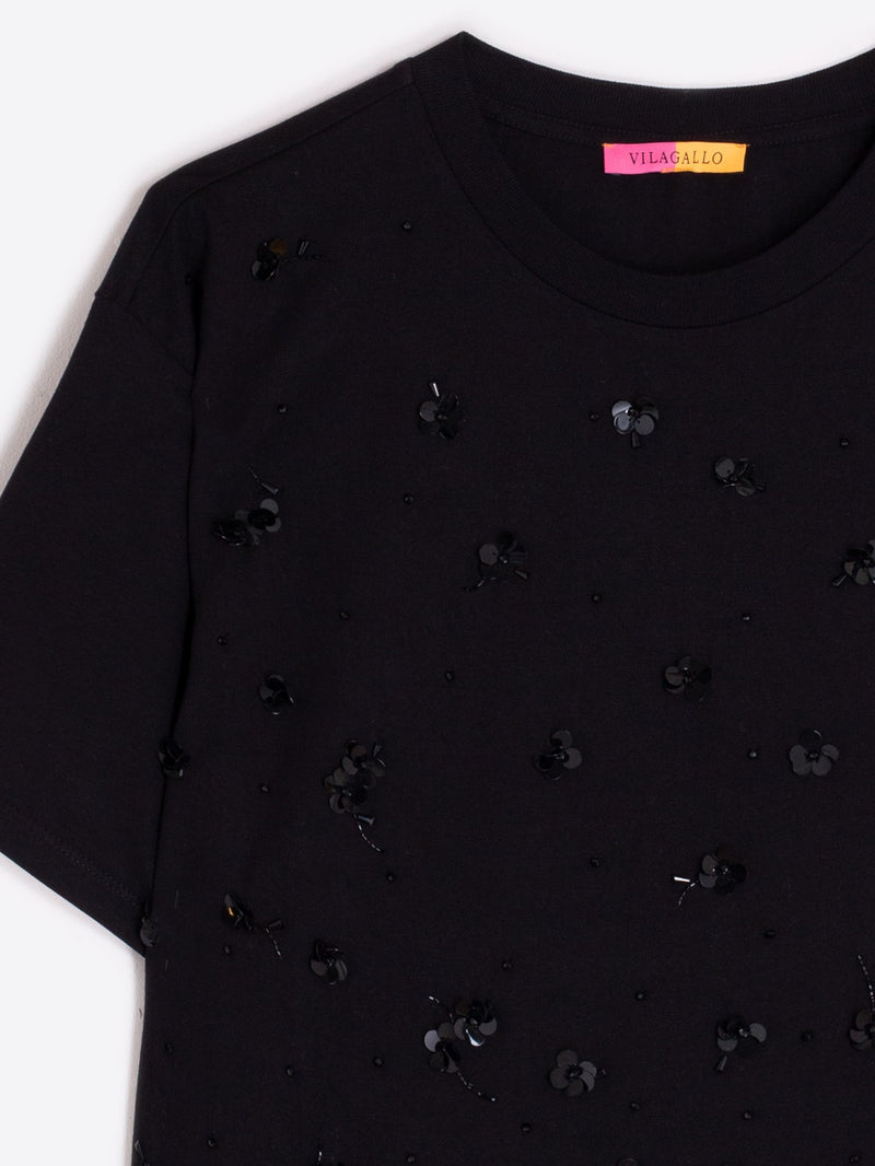 Floral Sequins Tee - Black