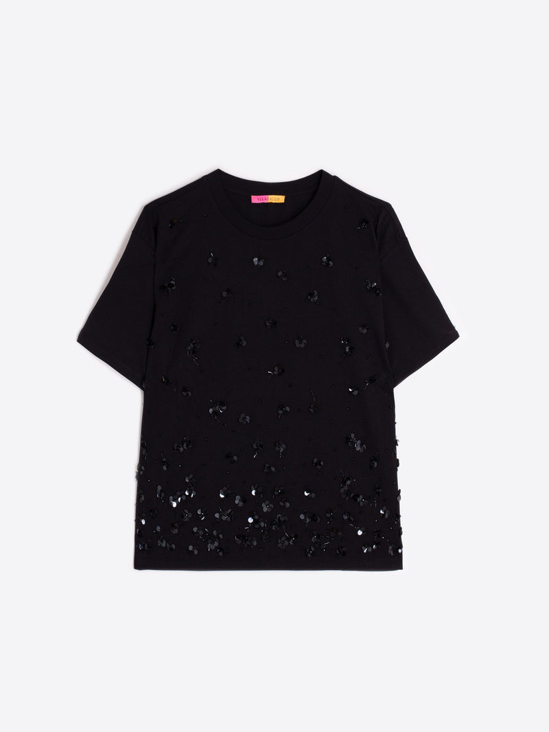 Floral Sequins Tee - Black